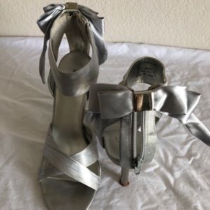 Silver satin heels